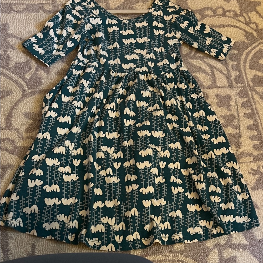 Hanna Andersson Teal Dress with White Floral Print